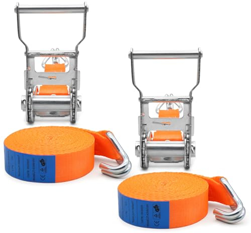 IAZZCO 6M Spanngurte mit Ratsche mit Haken,2000KG Bruchlast, TÜV/GS, 2 Pack | 6M X 40MM, EN 12195-2, Doppeltem J-Haken, Ratschengurte mit Nockenschnalle für Motorräder, Auto, Anhänger, Haushalt