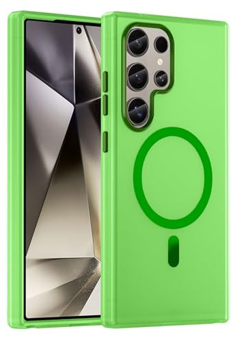 XCuihulle Custodia magnetica per Samsung Galaxy S24 Ultra, sottile, traslucido opaco, retro protettivo, anti-impronte, antigraffio, sottile, morbido TPU, resistente agli urti, colore verde