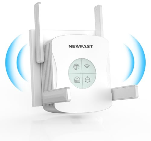 NEWFAST Ripetitore WiFi Potente, AX1800 Extender WiFi Potente Dual Band 5GHz/2.4GHz Amplificatore WiFi6 con Porta Gigabit, 4 Antenne, Display Intelligente, Supporta Modalità Ripetitore/Router/AP