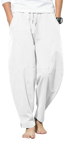 LAOARA Pantaloni di Lino da Uomo Pantaloni Leggeri Estivi Casual Pantaloni Elasticizzati in Vita Pantaloni da Spiaggia Yoga
