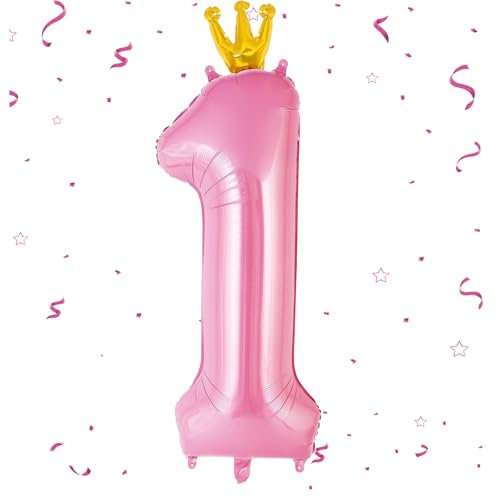 EWODEIEW Ballon chiffre 1 rose, 100 cm, ballon chiffre 1 ballon en aluminium, 1er décoration d'anniversaire fille ballon géant en aluminium 1er pour filles garçons décoration d'anniversaire fête