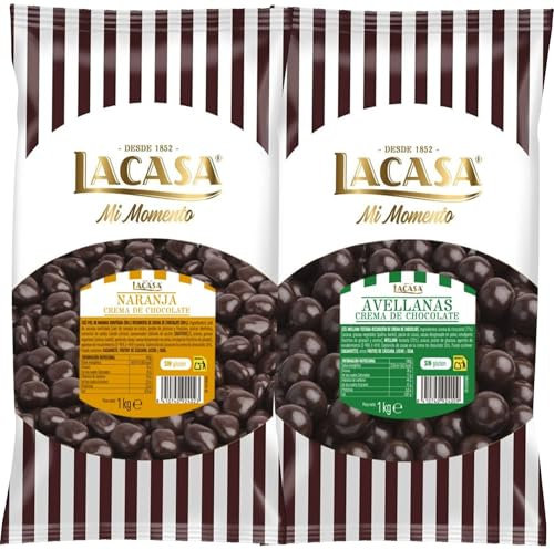 Lacasa Mi momento Pack 2 kg: deliciosas bolas de Avellana con chocolate Negro y Dados de naranja con chocolate Negro