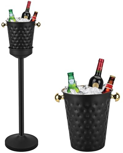 ExGizmo Champagne Bucket with Stand,5L Ice Bucket with Stand,Wine Chiller Bucket,Stainless Steel Champagne Stand for Wedding KTV Club BBQ Party Home Outdoor Black