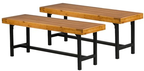 Mingone 2er Set Gartenbank Holz 120 cm Balkonbank wetterfest hölzerne Park Veranda Bänke für Sitzbank ohne Rückenlehne Outdoor Kleiner Gartenmöbel 2-Sitzer