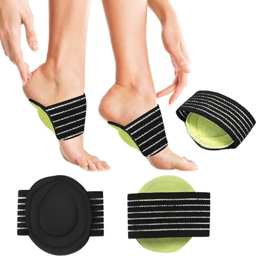 RNXSIB Lot de 2 paires de bandages de voûte plantaire réglables pour le métatarse pour le soutien et le soulagement des pieds plats - Vert et noir - Pour homme et femme
