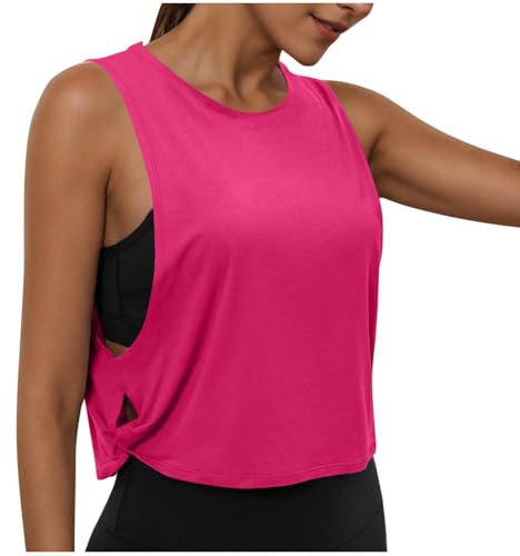 Gym Tops for Women UK Loose Basic Vest Sleeveless T-Shirts Athletic Tank Top Quick Dry Yoga Tees Workout Sports Tops for Fitness Running Walking Hot Pink