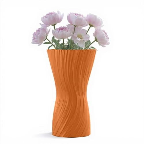 Dekorative Vase mit gewelltem Design, skulpturale Vase mit Wellenstruktur, Vasen für frische/trockene Blumen, ideal für Blumen, Heim- und Büroeinrichtung, Gegenstände/Einrichtungsgegenstände (Orange)