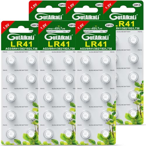 GutAlkaLi 60 Stück AG3 LR41 1.5V Alkaline Knopfzelle Batterien Ohne Quecksilber Knopfzellen