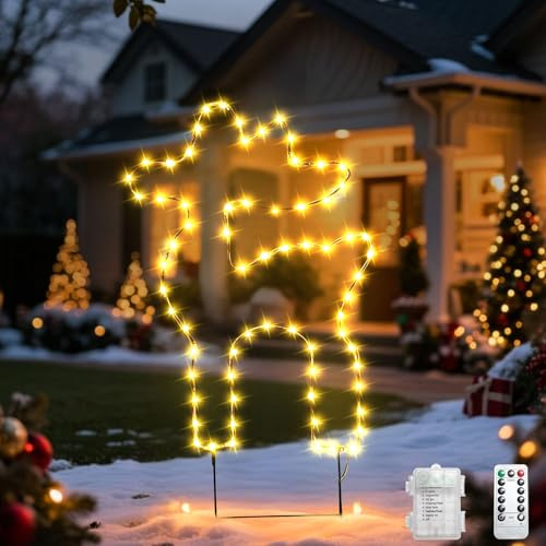 Weihnachtsbeleuchtung Außen, Weihnachtsdeko Aussen, 8 Modi 100 LED Rentier Weihnachtsbaum Gartenstecker Lichterkette mit Timer Erdspieß, IP44-Wasserdicht Gartendeko für Weihnachten Garten Outdoor (A)