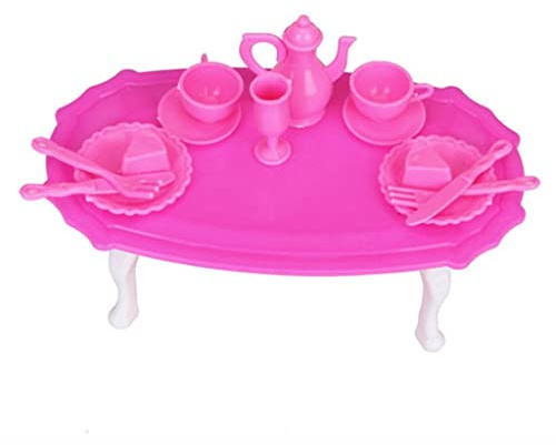 Miniatur-Esstisch-Set für Puppenhaus – Shocking Pink & White
