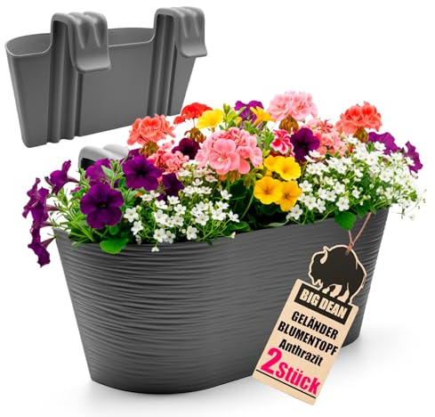 BigDean 2X Blumenkasten Balkongeländer 50cm mit Wasserspeicher Anthrazit