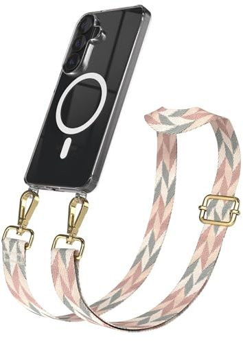 EAZY CASE Handykette - Verstellbares Taschenband kompatibel mit Galaxy S26, Schulterriemen, Handykordel mit Silikon Hülle, Qi Charging kompatibel, Umhängetasche, Mint/Rosa Mix Gold