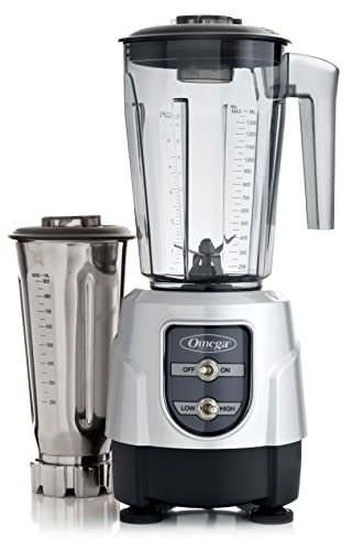 Omega Juicers Omega BL390S 1-HP Blender, Tritan Copolyester and Stainless Steel Container Combo Pack, Silver