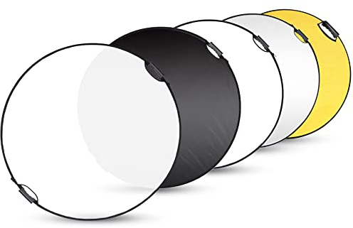 Selens 5 in 1 Reflektor 110CM Rund Fotografie Faltreflektor Tragbarer Faltbarer Diffusor Reflector Gold/Silber/Weiß/Schwarz/Transparent für Fotografie Foto Studio Beleuchtung Außenbeleuchtung