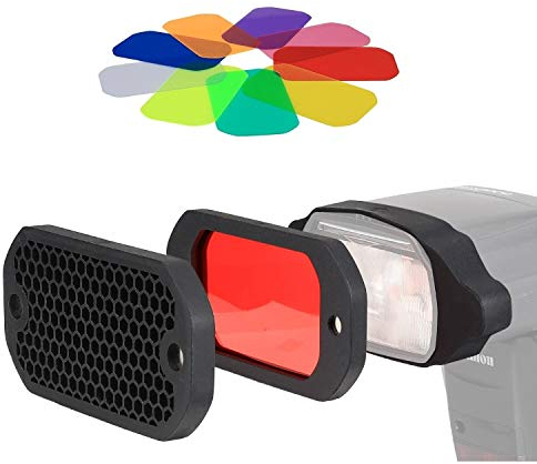 PHOLSY Honeycomb Grid Universal Camera Flash Gels Lighting Filter Kit with Color Correction Compatible with Canon Nikon Sony Godox Yongnuo Camera Flash Light