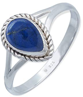 mantraroma Ring Silber Damen Lapis Lazuli Edelstein blau dezent verspielt