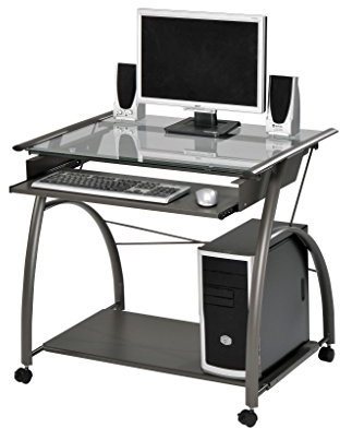 Major-Q 9000118 30 de Alto Estilo contemporáneo Moderno con Acabado de Peltre Transparente en la Parte Superior de Cristal para el hogar, Oficina, Escritorio para Ordenador
