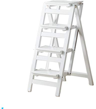 Klapptreppe Klappstufen Klapptritt Trittleiter 4 Stufen aus Holz weiß leicht und faltbar für Kind Erwachsene für Bibliothek Loft Küche Home Dekoration - 150 kg Kapazität