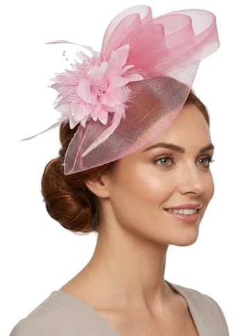 Caprilite Baby Pink Fascinator Headband Flower Wedding Ascot Races Net Hat Feathers