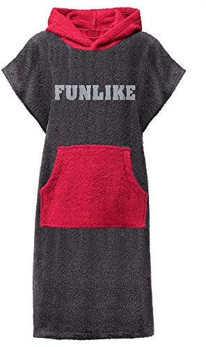 CelinaTex Funlike Poncho kurz 52 x 85 cm anthrazit Bordeaux Baumwolle Badeponcho Frottee Surfponcho Kapuzenhandtuch