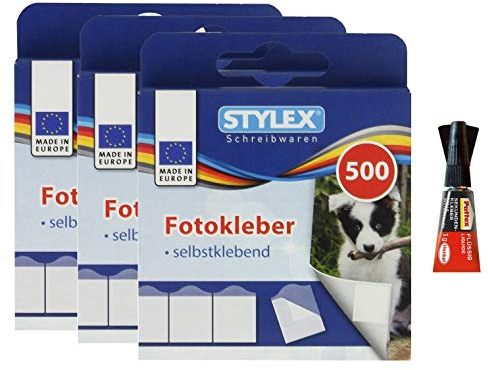 Stylex 3er Pack 500 Fotosticker Fotokleber mit Pattex Sekundenkleber 1g