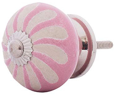Knober Möbelknopf Rosa Keramik Prägemuster Pink Shabby-Chic Knauf Türgriff (GIRL04)