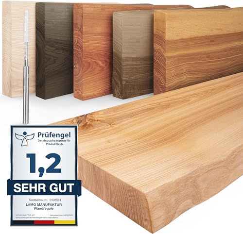LAMO Manufaktur Wandregal Holz Baumkante | Regal Farbe: Natur | Invisible: Schweberegal | 120 cm