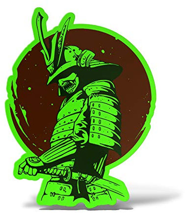Erreinge® Aufkleber Neongrün 12 cm Samurai Totenkopf JAPAN Aufkleber bedruckt für Auto Motorrad Wand Stoßstange Computer Laptop Gepäck Fahrräder
