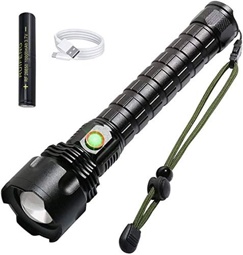 Linterna LED XHP70 de 20000 lúmenes, linterna LED XHP70 ultrabrillante, linternas recargables con 5 modos de iluminación antorcha de mano impermeable con zoom para ir de excursión a acampar