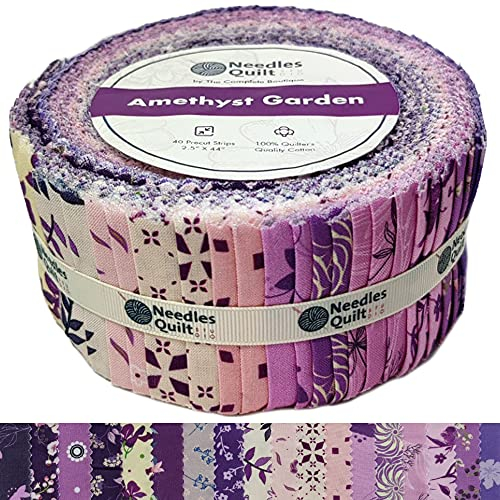 Needles Quilt Studio – 6.3 cm vorgeschnittenes 40 Stoffstreifen (Amethyst-Garten),Baumwollstreifen zum Quilten – Jelly Rollen zum Quilten Sortiment Stoffe Quilter & Nähen – vorgeschnittene Stoffdecken