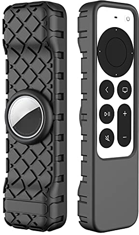 Colorful Fernbedienung Schutzhülle kompatibel mit Apple 4K HD TV Siri Remote (2. Gen) für AirTag Remote Control Cover, Stoßfeste, rutschfeste Silikon Anti-Sweat Schutzhülle (Schwarz)