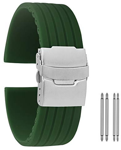 ZXF Uhrenarmband, Retro Grün Silikon Armband 18mm 20mm 22mm 24mm Durable Wasserdicht Armband Uhr Band Silikon Gummi Uhrenarmband (Color : E, Size : 20mm)