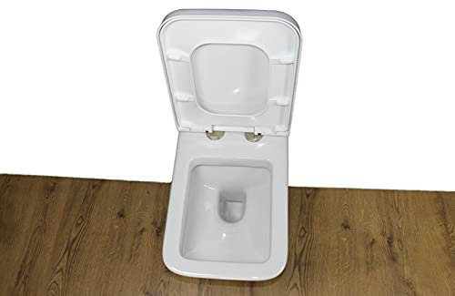 Toilet WC Wall Mounted Hung Cloakroom White Square Soft Close Seat Compact 520 MM