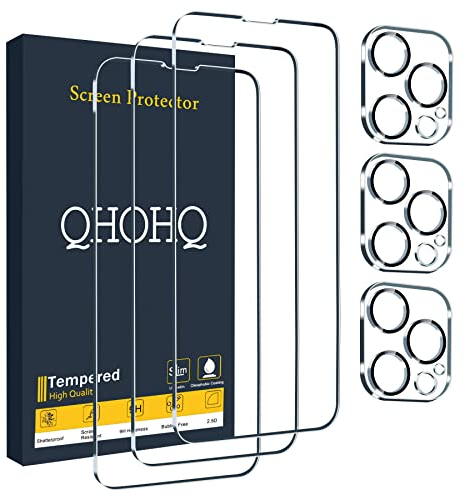 QHOHQ 3 Stück Panzer folie Schutzfolie für iPhone 13 Pro 6.1 mit 3 Stück Kamera Panzer Schutz Glas, 9H Härte, Ultra-HD, Anti-Kratz, Anti-Blasenfrei, Einfach Installieren, Hülle Freundllich