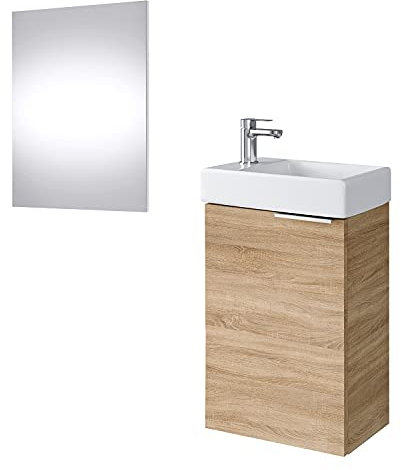 Planetmöbel Waschtischunterschrank mit Spiegel, Badmöbel Set 40cm für Badezimmer Gäste WC Sonoma Eiche