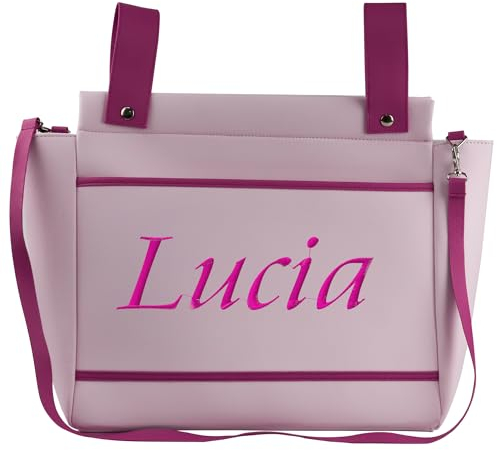 variouss Bolso talega Lactancia Personalizado, Bolso Polipiel con Nombre Bordado, Talega para Carro Silla de Paseo Universal (Rosa)