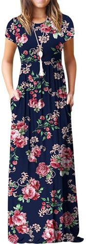 GRECERELLE Womens Maxi Dress Summer Casual Long Dresses for Ladies with Pockets (FP Rose Navy, L)
