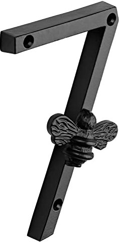 Brass bee House Number with Bee design | 5 inch Modern Door Sign Numbers Signs Plaques | Street Home Address Numerals, Black Iron Metal 0-9 (7)