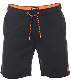 riverso RIVDavid - Bañador largo para hombre, corte regular, cintura elástica, color negro, azul, rojo, verde, naranja, S, M, L, XL, XXL, 3XL, 4XL, 5XL, negro, naranja, XL