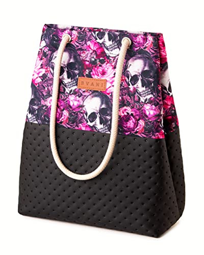 Bvani Große Damen Shopper Tasche zum Einkaufen Reisen Arbeiten Schule - Tote Bag (Schädel Punkte)