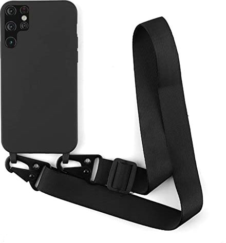 2NDSPRlNG Handykette Schutzhülle kompatibel mit Samsung Galaxy S22 Ultra Handyhülle mit Band,Halsband Lanyard Silikonhülle Soft Silikon Case,Schwarz