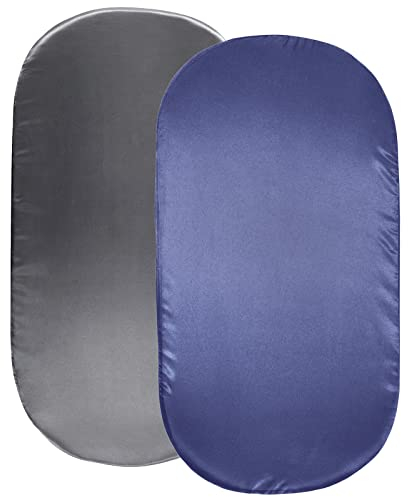 SiinvdaBZX 2 Stück Satin Stubenwagen Bettlaken für Baby Jungen, seidig weiche Stubenwagen Spannbettlaken für Sanduhr, ovale und rechteckige Stubenwagenmatratze (Grau & Marineblau)