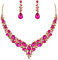 Ever Faith Wedding Bridal Crystal Teardrop Cluster Statement Necklace Dangle Earrings Jewellery Set for Women Fuchsia