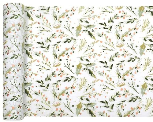 Christmas holly design table runner non woven polyester 30cm x 2.5m