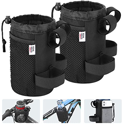 KEMIMOTO 2 Pack Bike Cup Holder, 6.8 Inch Bike Water Bottle Holder, Bicycle Handlebar Drink Cup Holder with Mesh Pockets for Cruiser, Walker, Mountain, Folding, Kids, Road Bikes, Wheelchair up to 32oz
