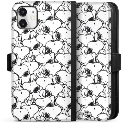 Klapphülle kompatibel mit Apple iPhone 11 Handyhülle aus Kunst Leder schwarz Flip Case Snoopy Muster Peanuts