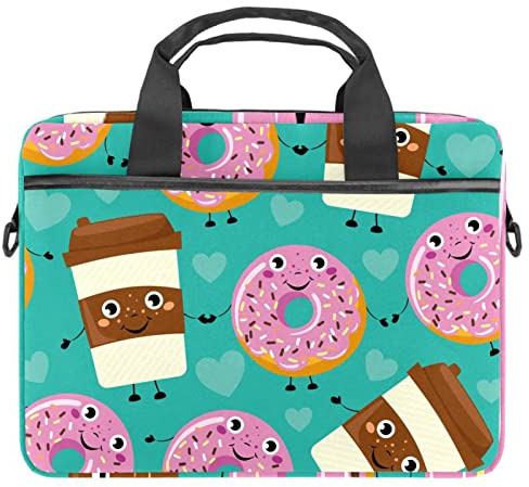 Comic Coffee Cup Donut Laptop Shoulder Messenger Bag Crossbody Briefcase Messenger Sleeve for 13 13.3 14.5 Inch Laptop Tablet Protect Tote Bag Case