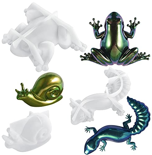 AFUNTA 3D-Epoxidharz-Formen aus Silikon, lebensechte Frosch, Eidechse, Schnecken, Silikonform, für Wand, Schreibtisch, Schränke, Dekoration, 3 Stück