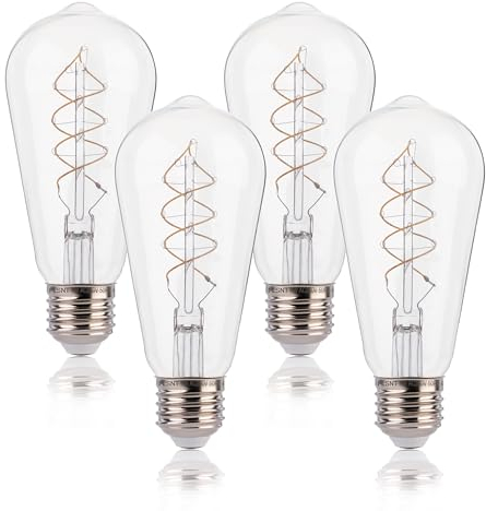 FLSNT Dimmbar Edison E27 LED Warmweiss, ST58 Superdünne LED Spiral Filament Vintage Glühbirne E27, 4W(Ersetzt 40W), 400LM LED Deko Glühbirne, 2200K Warmweiß, Klar Glas, 4 Stück