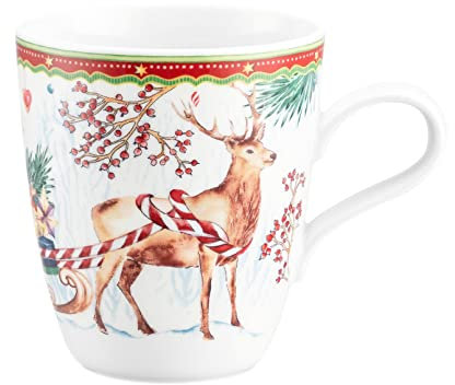 Seltmann - 65297 - Weihnachtsbecher mit Henkel, Hirsch mit Schlitten, Porzellan, 400ml, 1 Stück